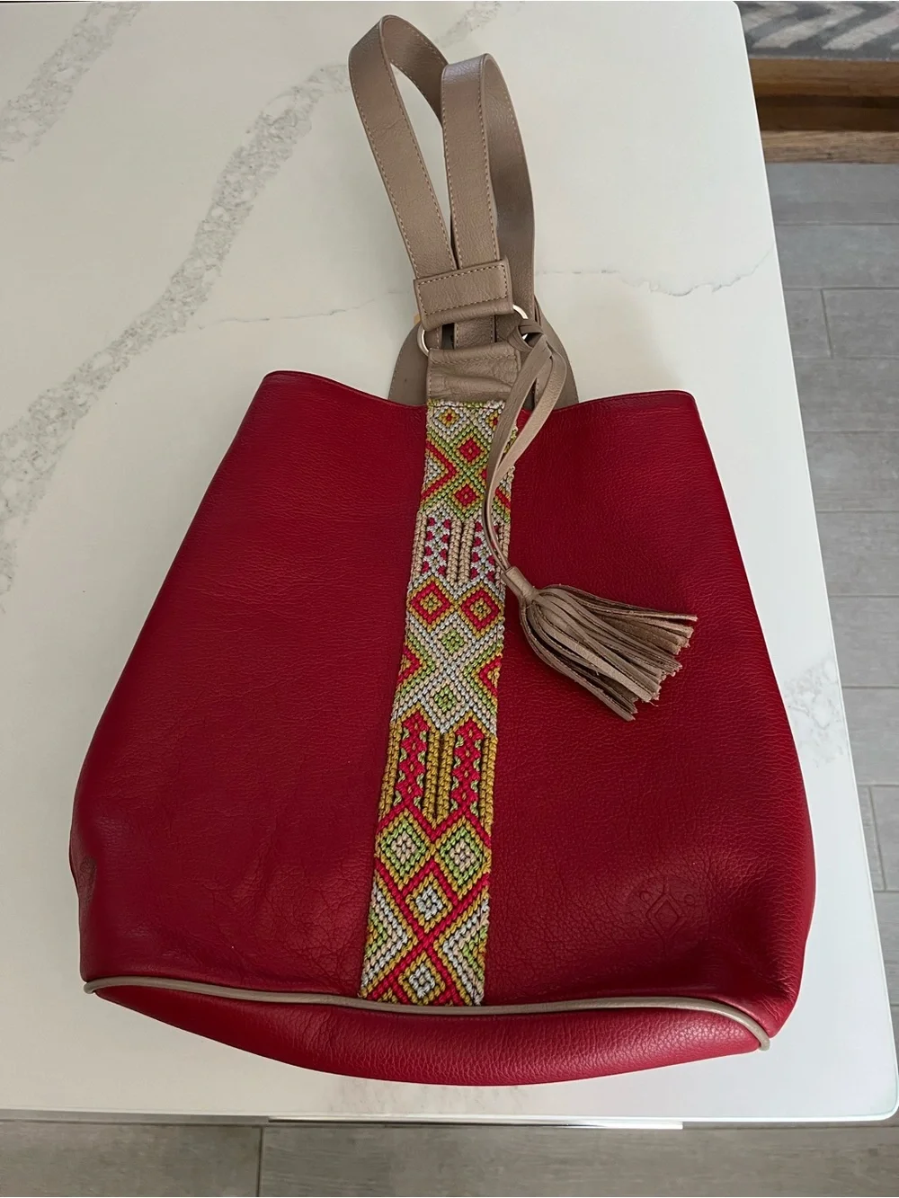 NWT red Cristina orozco backpack.   Gorgeous leather and woven fabric bag.
